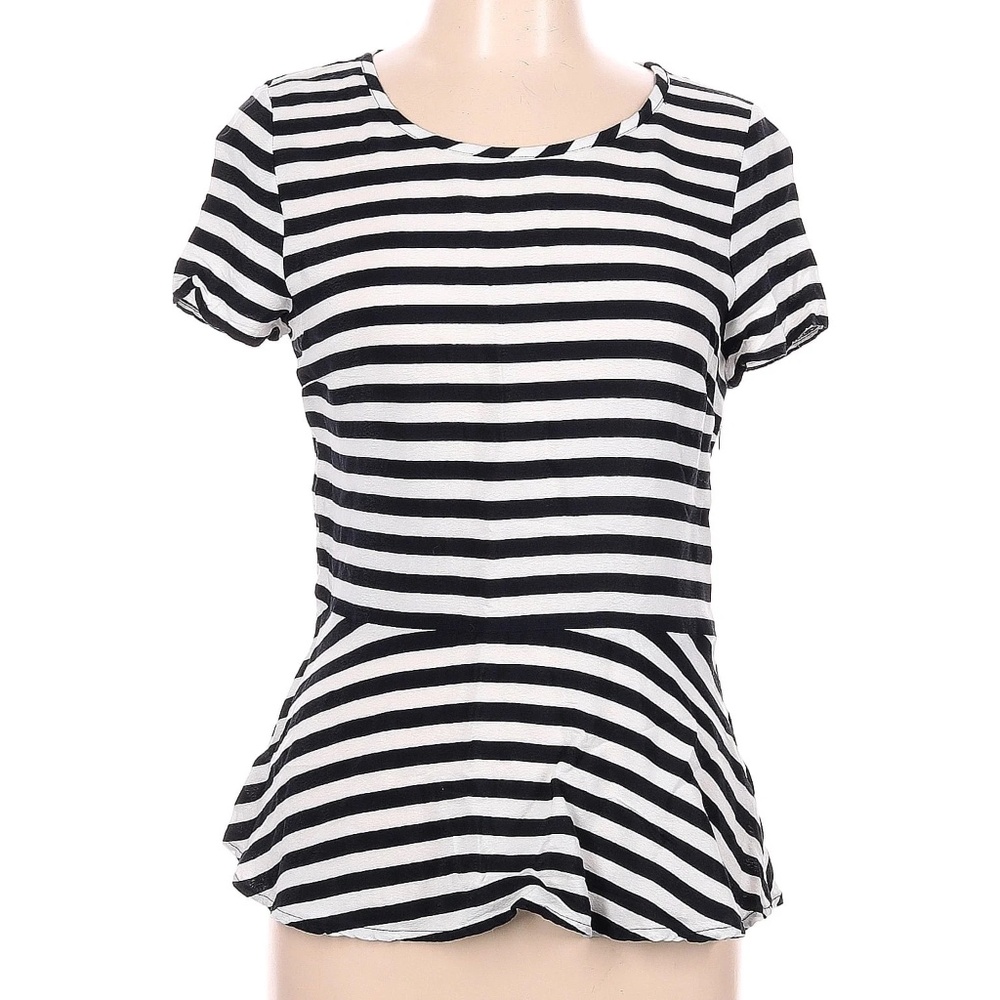 Banana Republic Black & White Stripe Sailor Short Sleeve Peplum Blouse Top Sz 10